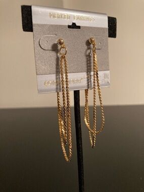 Delicate Gold Double-Chain Drop Earrings by (unbranded)